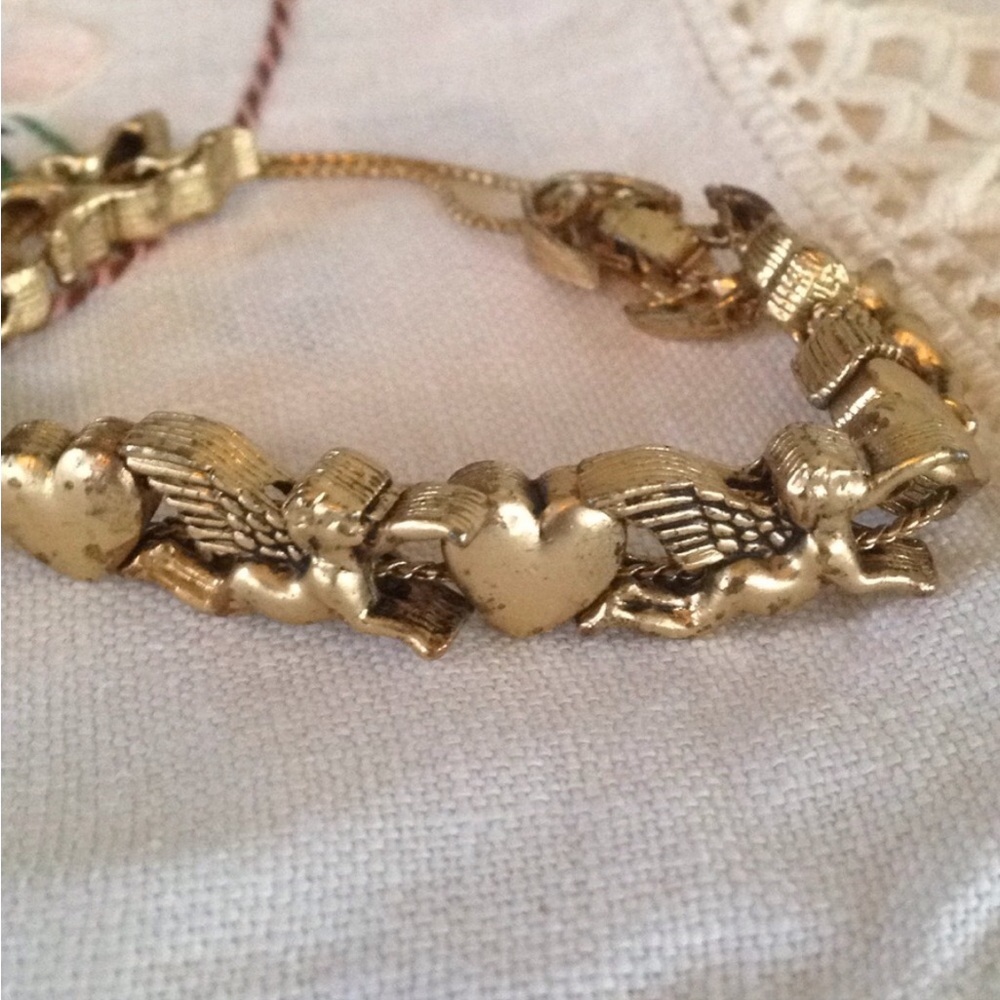 Gold-Tone Cherub & Heart Bracelet